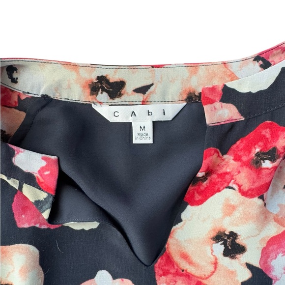 CAbi 971 Navy Blue Floral Print Long Sleeve Blouse Women's Size Medium - Picture 7 of 11